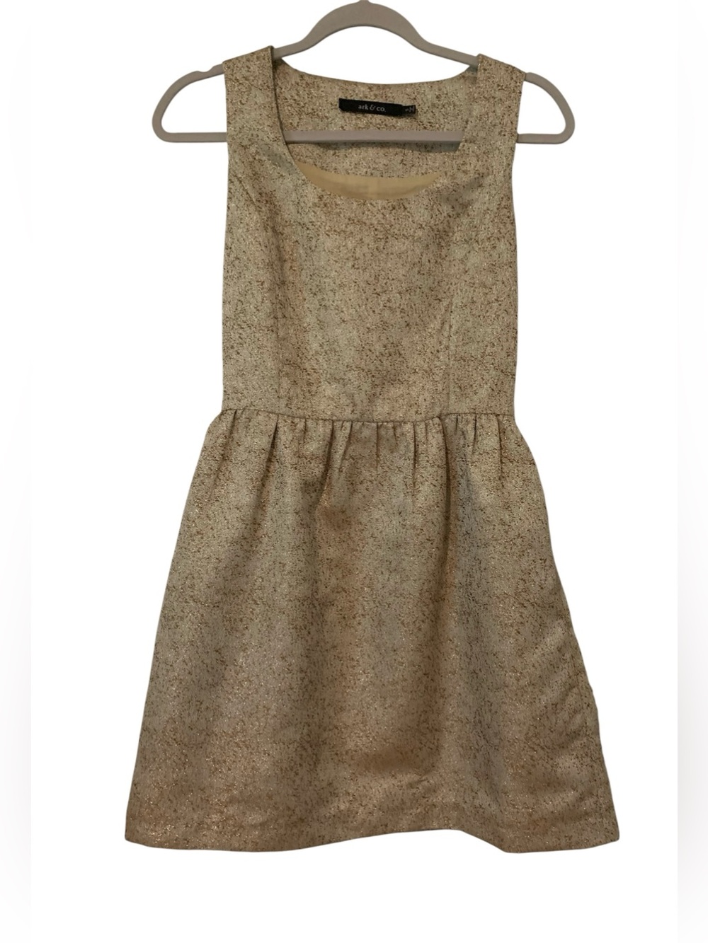 Ark & Co Gold Metallic Glitter Textured Fit Flare Cocktail Dress Pockets Small